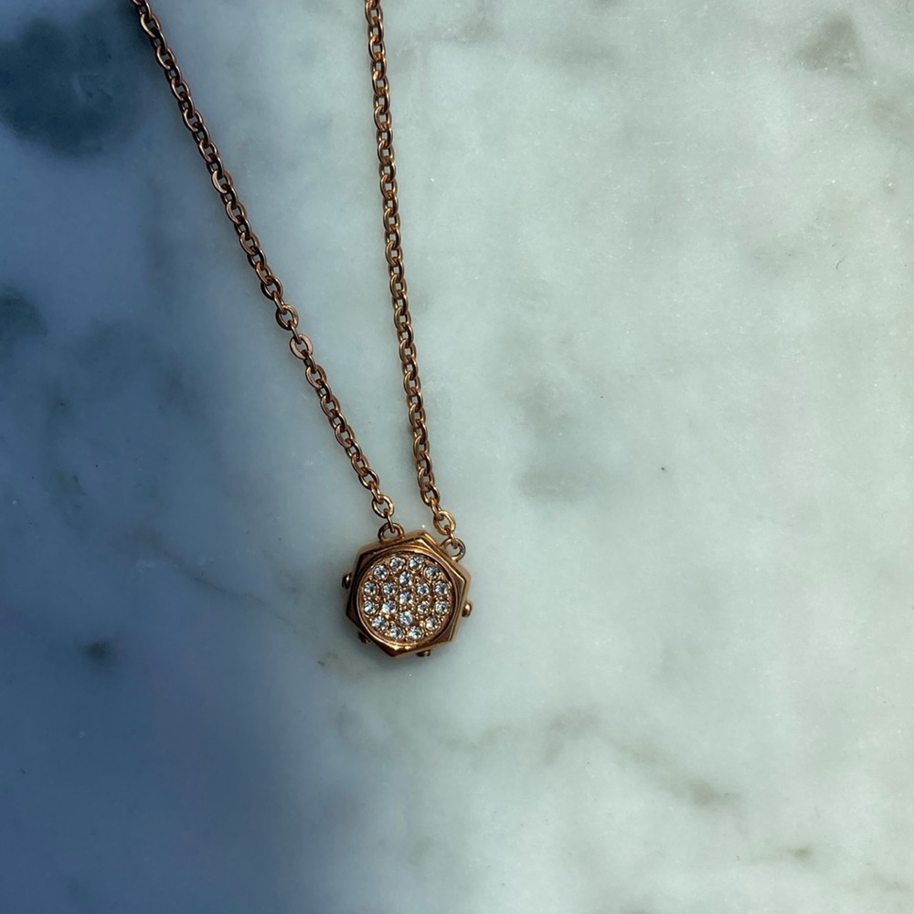 NWOT Swarovski Hexagonal Rose Gold Pendant